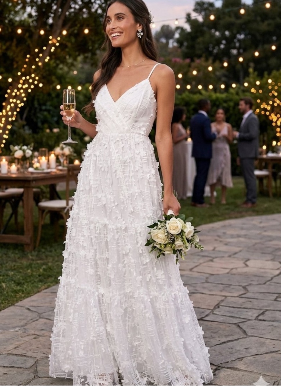 New Lulus Classic White Lace Maxi Wedding Dress with Floral Applique Sz Small
